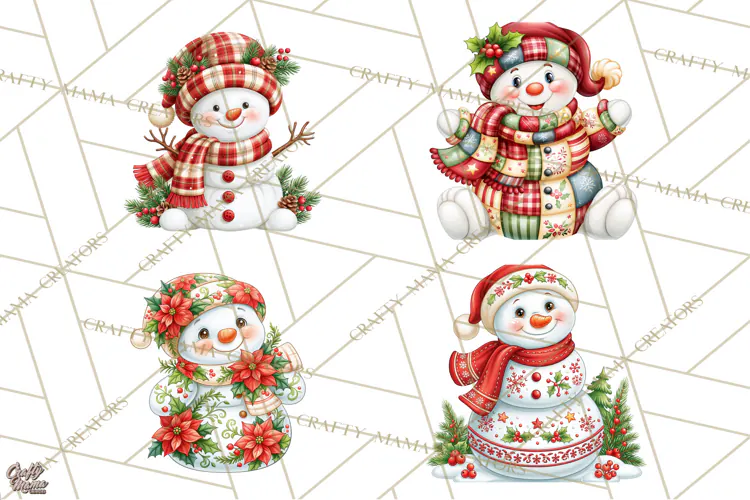 Patterned Snowman Christmas Clipart PNG