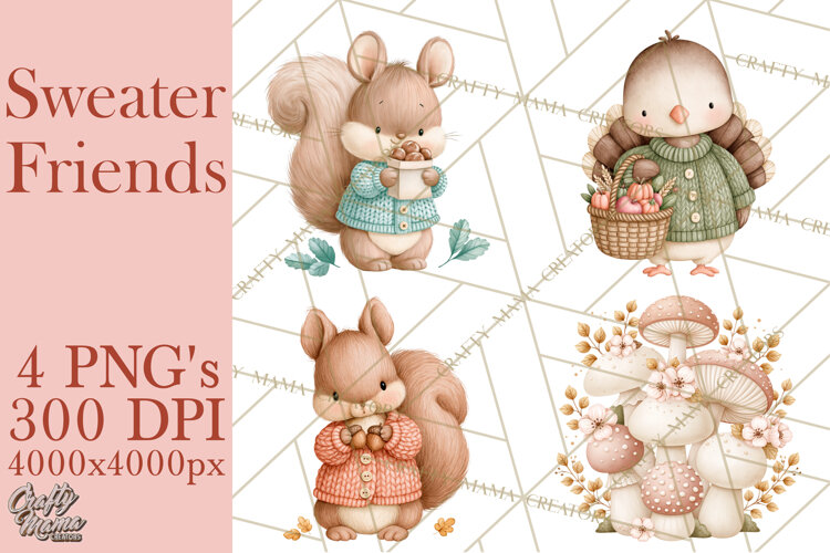 Cozy Fall Animals Clipart PNG, Fall Sweater Friends example image 1