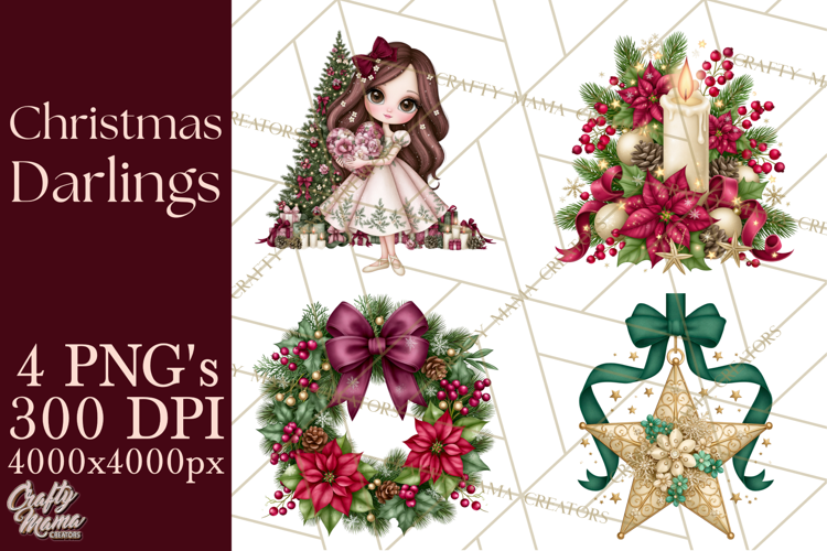 Whimsical Christmas Girls PNG Clipart, Holiday Characters