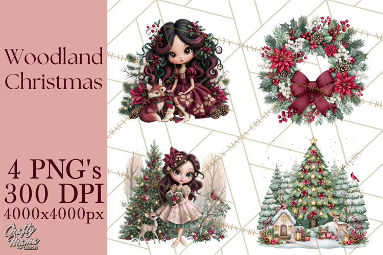 Christmas Woodland Girls PNG Clipart, Holiday Characters