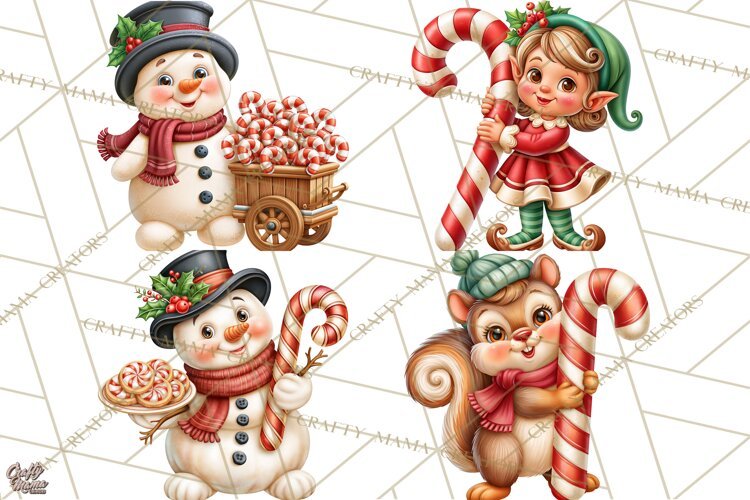 Candy Cane Lane Vintage Christmas Characters Clipart example image 1