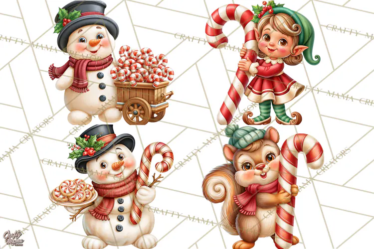 Candy Cane Lane Vintage Christmas Characters Clipart