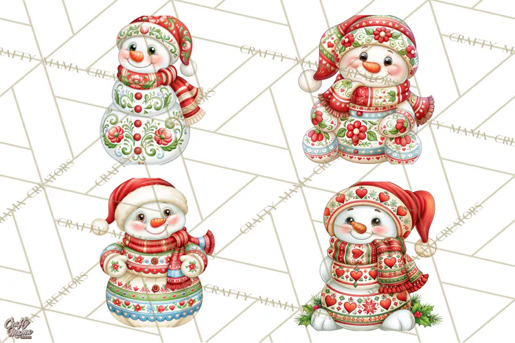 Patterned Snowman Christmas Clipart PNG