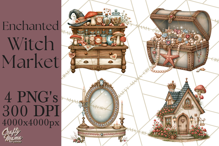 Enchanted Witch Market PNG Watercolor Clipart