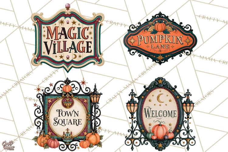 Vintage Halloween Signs PNG, Vintage Halloween Magic Clipart example image 1