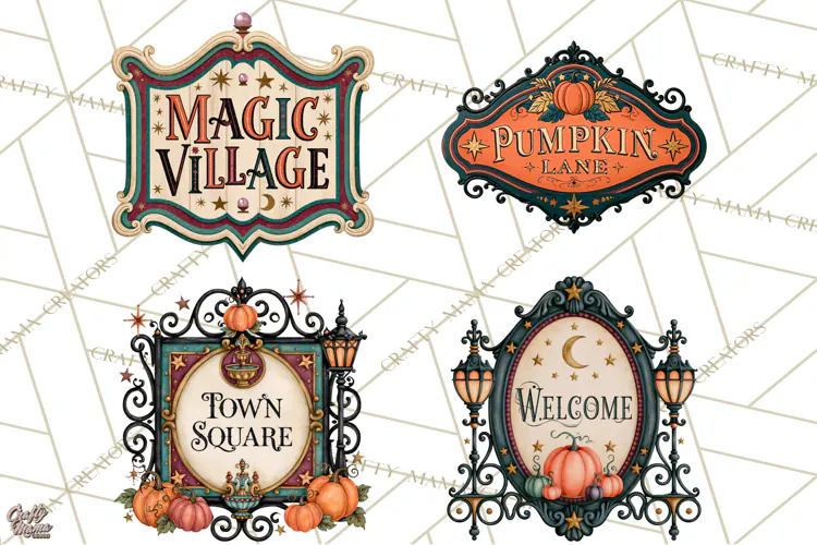 Vintage Halloween Signs PNG, Vintage Halloween Magic Clipart