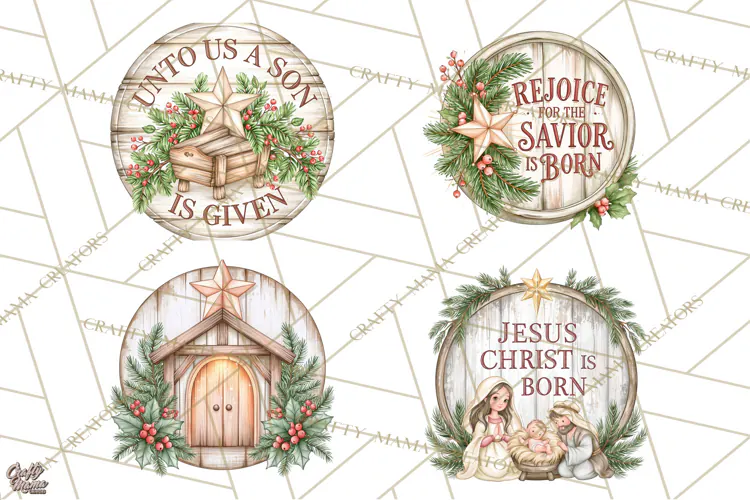Religious Christmas Nativity Round Sign Clipart PNG