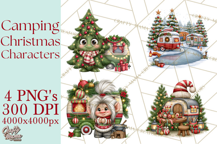 Christmas Camper Clipart PNG Whimsical Holiday example image 1