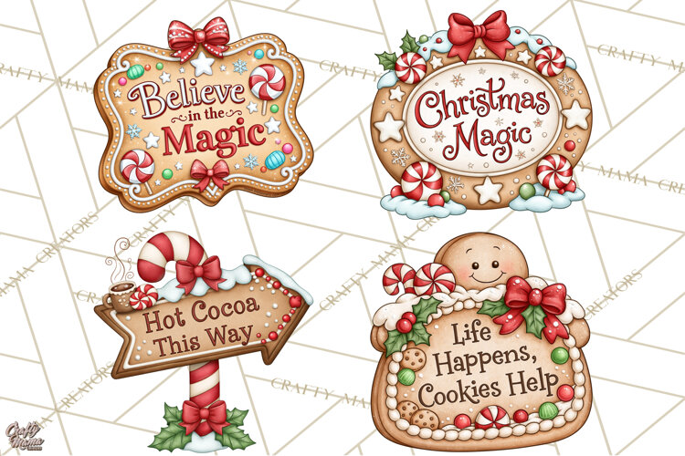 Gingerbread Christmas Signs PNG, Cute Christmas Sayings example image 1