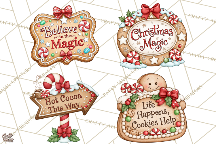Gingerbread Christmas Signs PNG, Cute Christmas Sayings