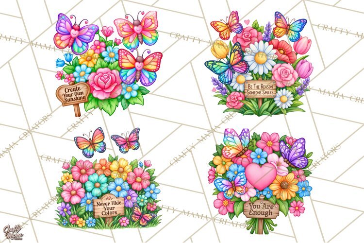 Colorful Butterfly Inspirational Clipart PNG, Floral Png example image 1