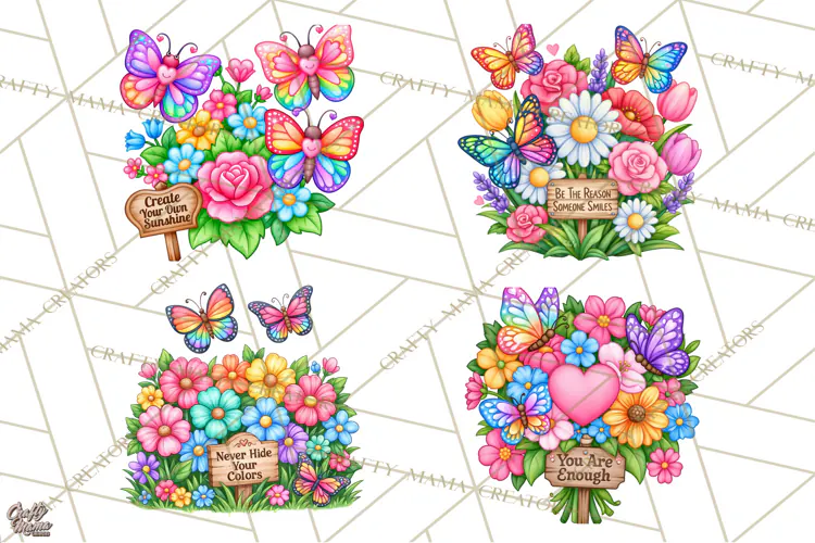 Colorful Butterfly Inspirational Clipart PNG, Floral Png