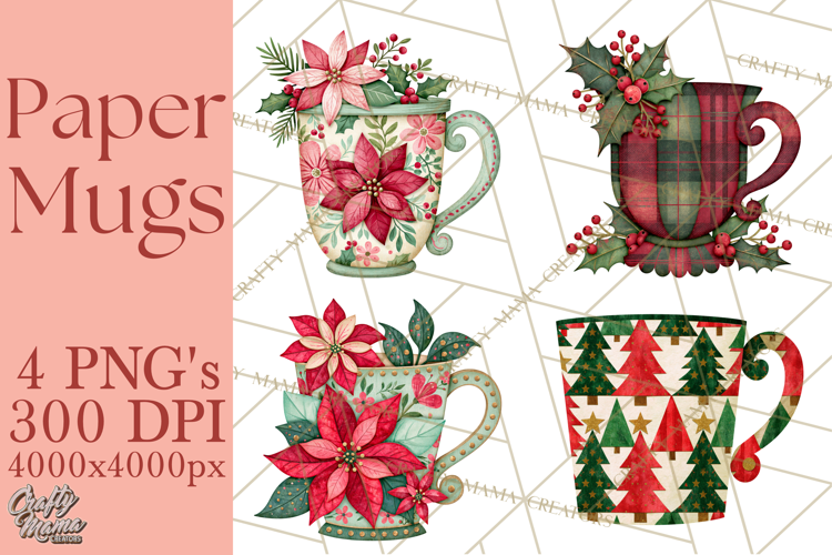 Patterned Christmas Coffee Mug Clipart PNG, Cozy Drinks