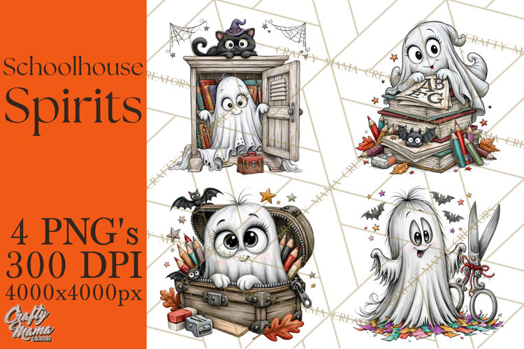 Schoolhouse Spirits, Halloween School Clipart PNG example image 1