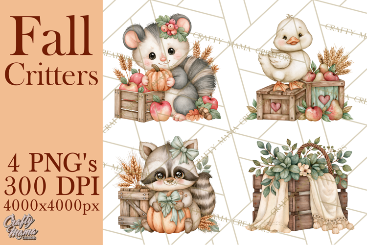 Cottagecore Fall Critters Clipart PNG