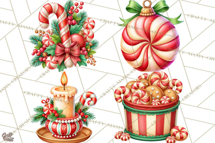 Candy Cane Lane Vintage Christmas Accents Clipart