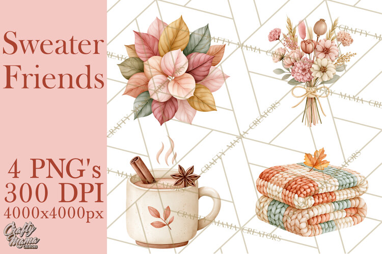 Cozy Fall Animals Clipart PNG, Fall Sweater Friends example image 1