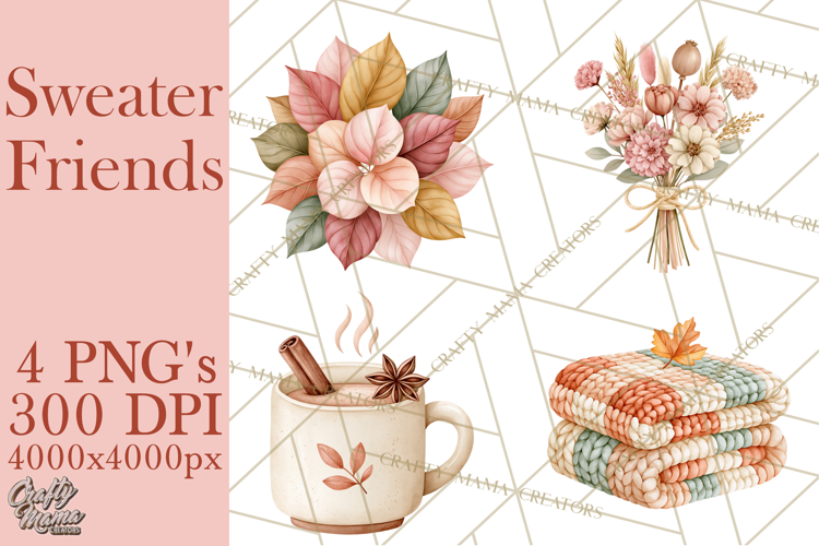 Cozy Fall Animals Clipart PNG, Fall Sweater Friends