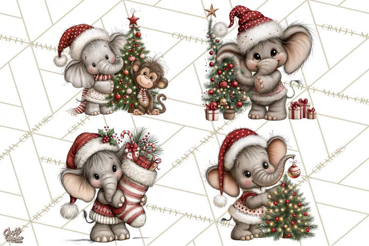 Jungle Christmas Clipart, Christmas Jungle Animals PNG
