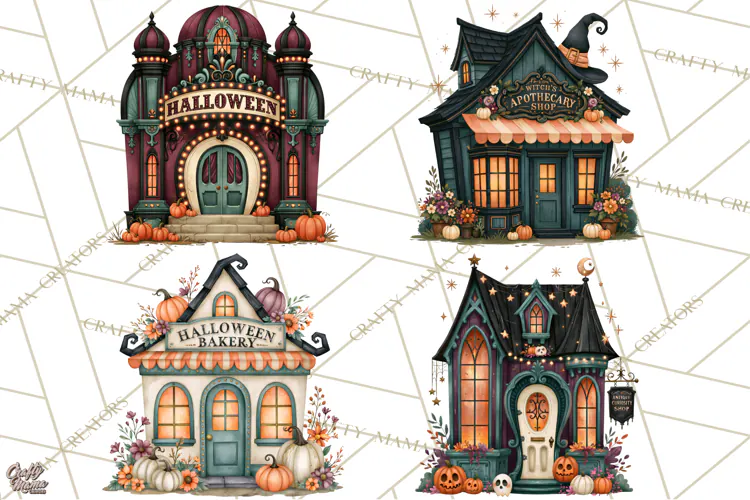 Vintage Halloween Places PNG, Halloween Magic Clipart