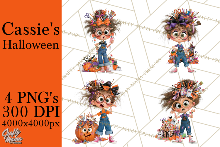 Cassie’s Halloween Cute Crafty Girl Clipart PNG