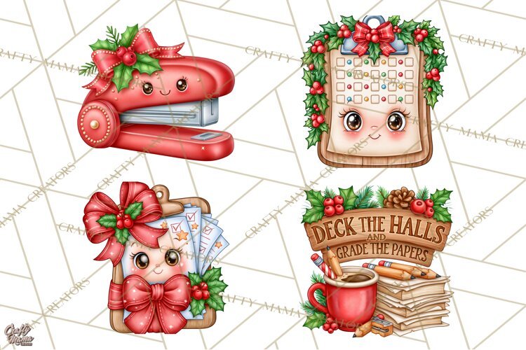 Christmas School Supplies & Teacher Clipart example image 1