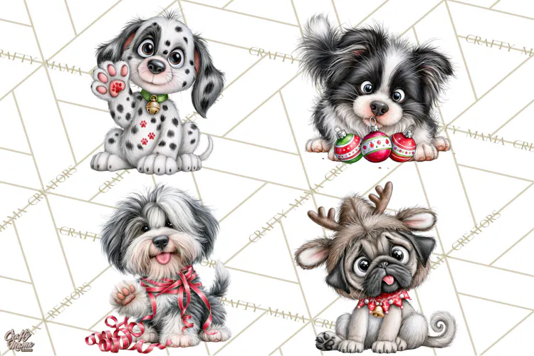 Christmas Dog Clipart PNG, Funny Christmas Puppies