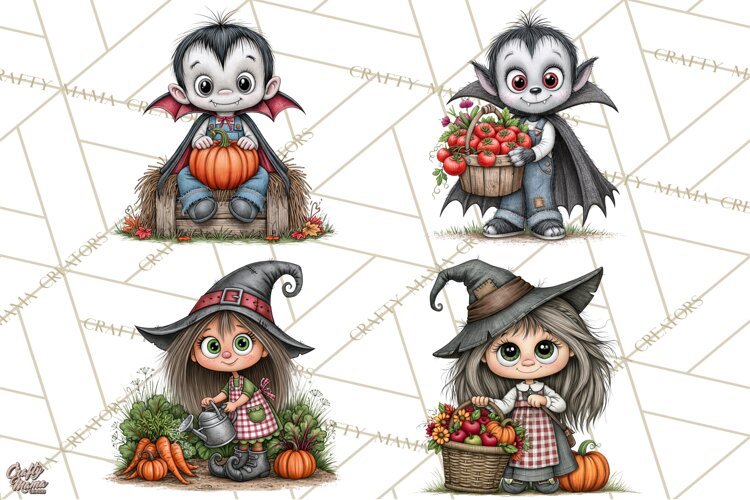 Halloween Farmhouse Monsters Clipart, Cute Halloween Farm example image 1