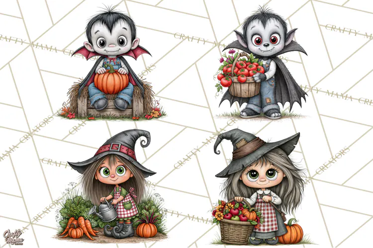 Halloween Farmhouse Monsters Clipart, Cute Halloween Farm