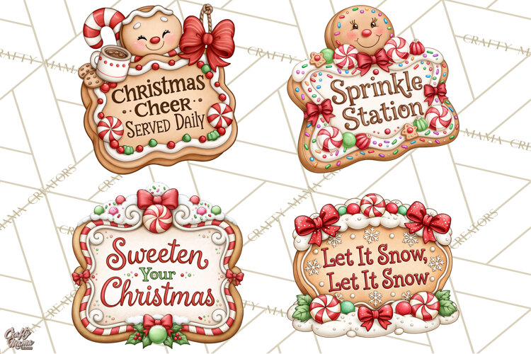 Gingerbread Christmas Signs PNG, Cute Christmas Sayings example image 1