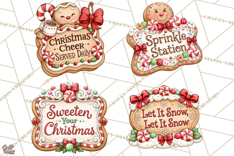 Gingerbread Christmas Signs PNG, Cute Christmas Sayings