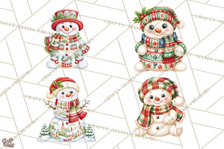 Patterned Snowman Christmas Clipart PNG example image 1