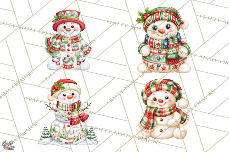 Patterned Snowman Christmas Clipart PNG