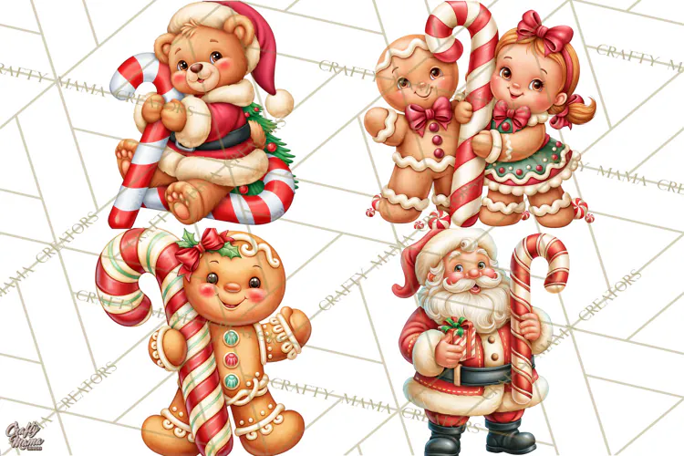 Candy Cane Lane Vintage Christmas Characters Clipart
