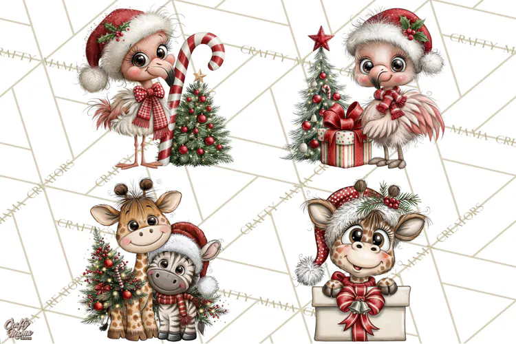 Jungle Christmas Clipart, Christmas Jungle Animals PNG