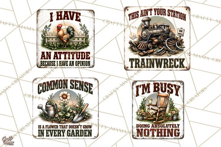 Rustic Sarcastic Quotes PNG | Vintage Funny Signs Clipart example image 1