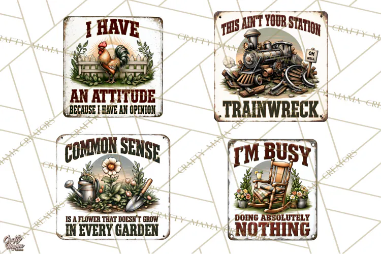 Rustic Sarcastic Quotes PNG | Vintage Funny Signs Clipart