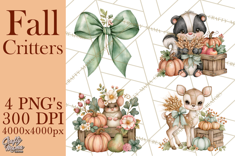 Cottagecore Fall Critters Clipart PNG