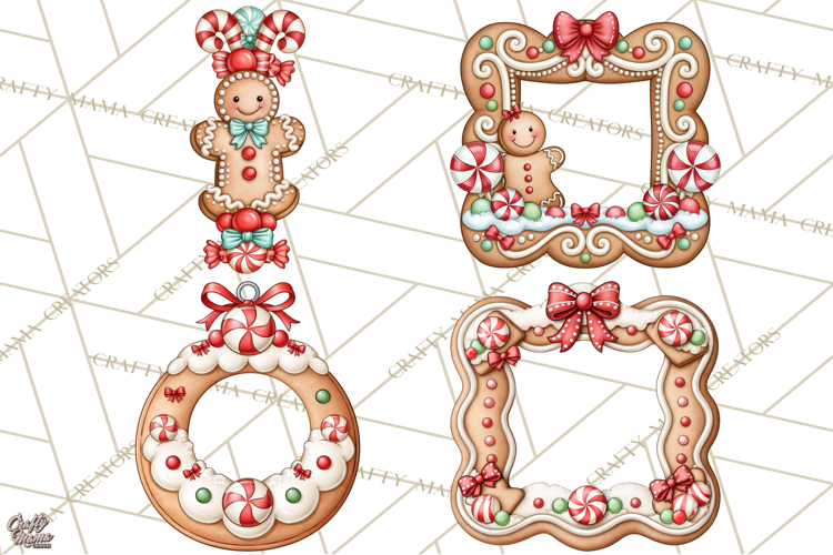 Downtown Gingerbread Town Christmas Frames PNG