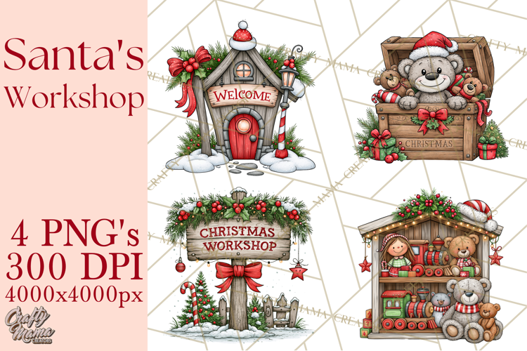 Santa Workshop Christmas Village PNG Clipart