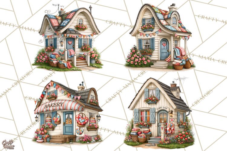 Patchwork Village Clipart PNG, Quilting Seamstress Quilt example image 1