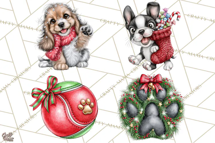 Christmas Dog Clipart PNG, Funny Christmas Puppies