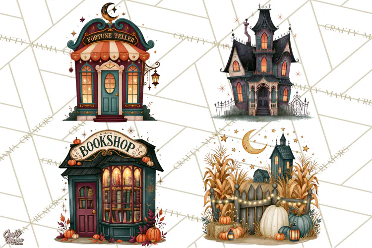Vintage Halloween Places PNG, Halloween Magic Clipart