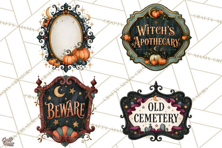 Vintage Halloween Signs PNG, Vintage Halloween Magic Clipart example image 1