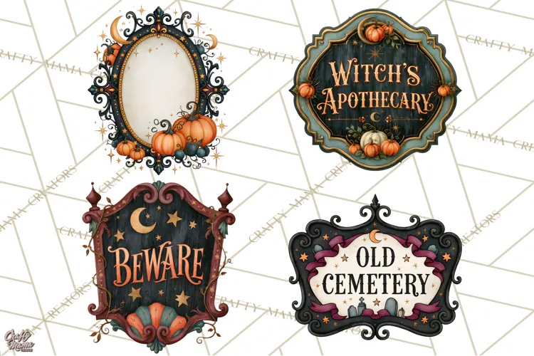 Vintage Halloween Signs PNG, Vintage Halloween Magic Clipart
