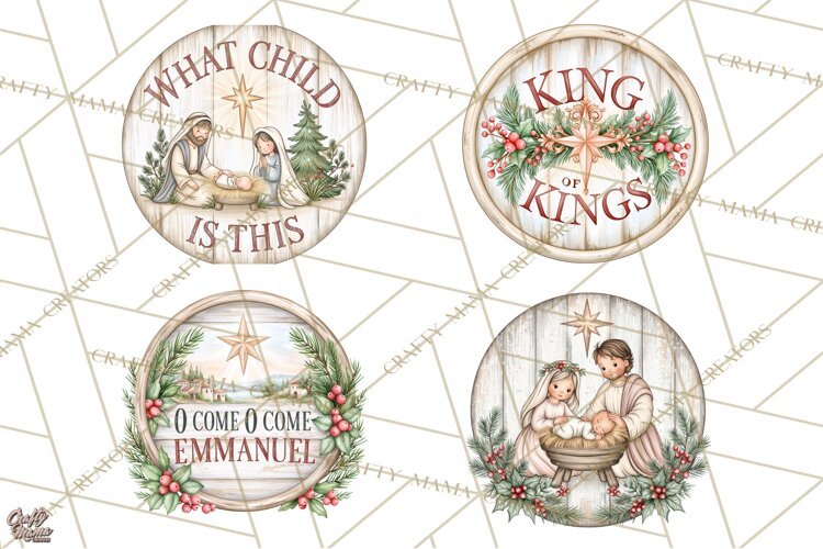 Religious Christmas Nativity Round Sign Clipart PNG example image 1