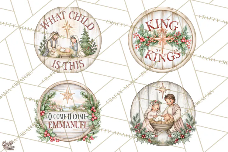 Religious Christmas Nativity Round Sign Clipart PNG