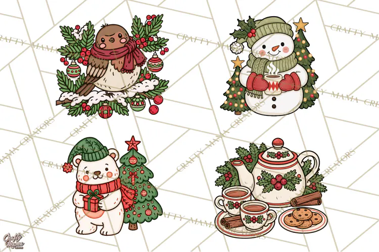 Cozy Christmas Clipart PNG, Cute Holiday Christmas Designs