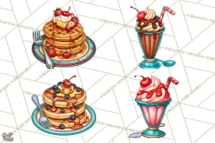 Retro Diner Clipart PNG 1950s Vintage Food Jukebox