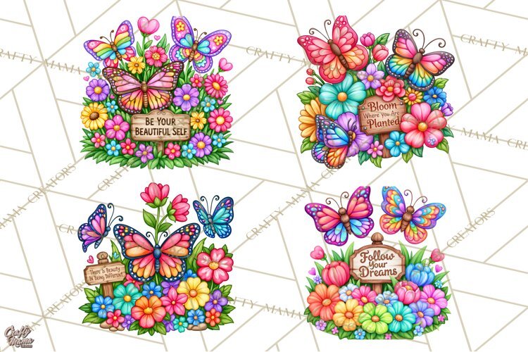 Colorful Butterfly Inspirational Clipart PNG, Floral Png example image 1